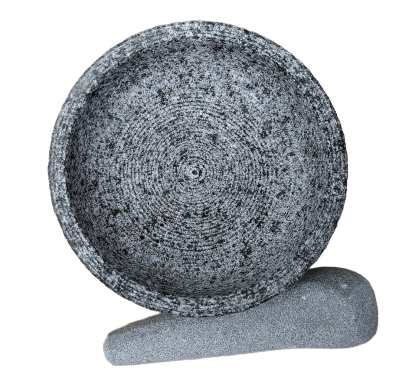 mörser, indonesisch, aus granit mit stössel, 18cm durchmesser, poliert