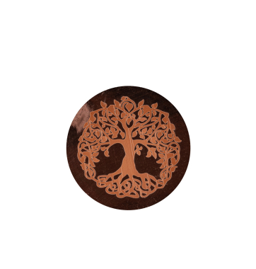 Trinkbecher aus Kupfer 450ml, hier das eingravierte Symbol des Yggdrasil, Baum des Lebens mit Blume des Lebens