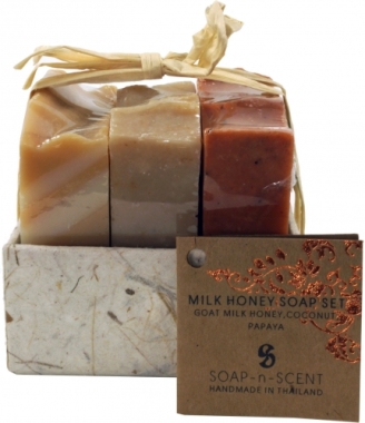 Geschenkset 3 Duftseifen  in handgeschöpftem Papier