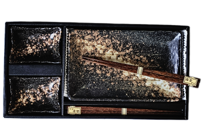 Sushi Set 2 platten, 2 schälchen, 2 x Stäbchen aus japan