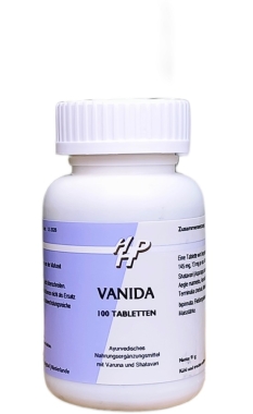 Vanida Tabletten mit Varuna und Shatavari in blau/weißer Dose von Holisan