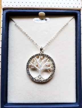 yggdrasil anhänger, der Kraftbaum, mit 70cm versilbert Kette und Glitzersteinen