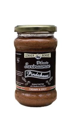 Lekker Brekkie pikante Erdnussbutter im Glas, 300g, surinamesische Küche