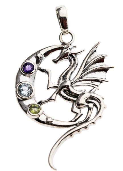 Anhänger-zeigt-einen-Drachen-in-einer-Mondsichel- 925 Sterling Silber