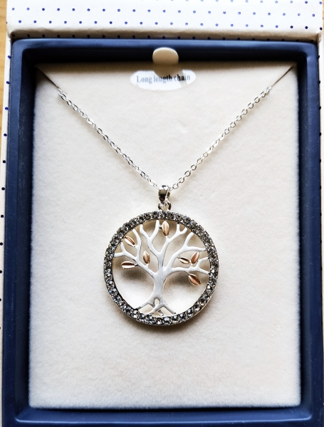 yggdrasil anhänger, der Kraftbaum, mit 70cm versilbert Kette und Glitzersteinen
